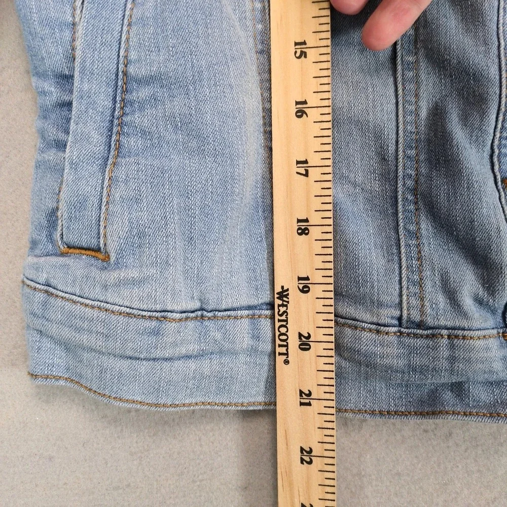Social Standard by Sanctuary Blue Jean Jacket Womens L Stretch Denim Trucker Y2K